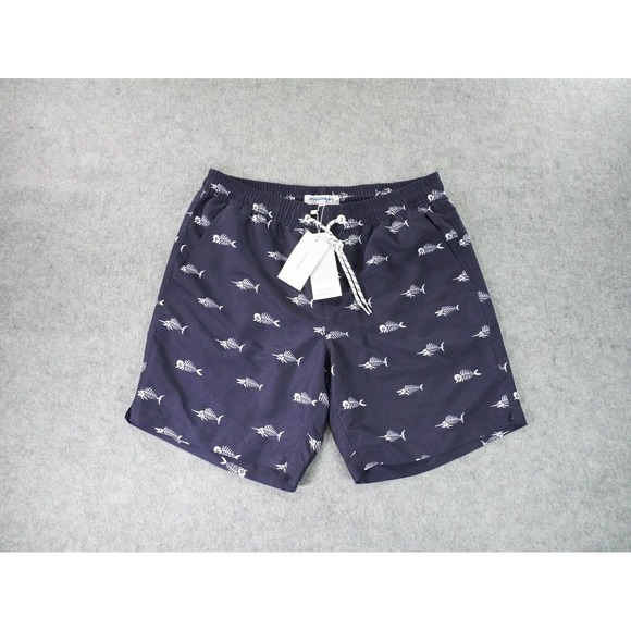 Maamgic‎ Swim Trunck Mens Medium Lined Blue Fish Bones Elastic Waist Drawstring - Picture 1 of 12